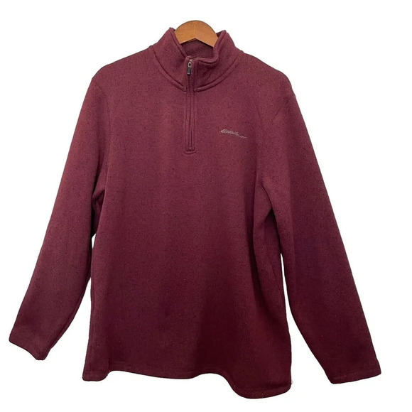 Eddie Bauer Fast Fleece Sweater Size L 1/4 Zip Red Outdoor Pullover - Picture 1 of 6